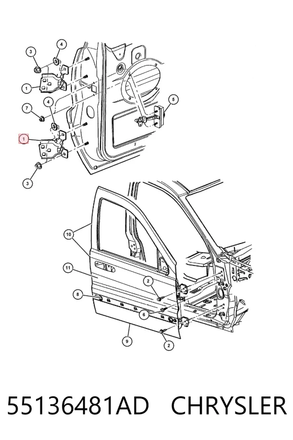 Петля передніх дверей, правої 55136481AD Chrysler