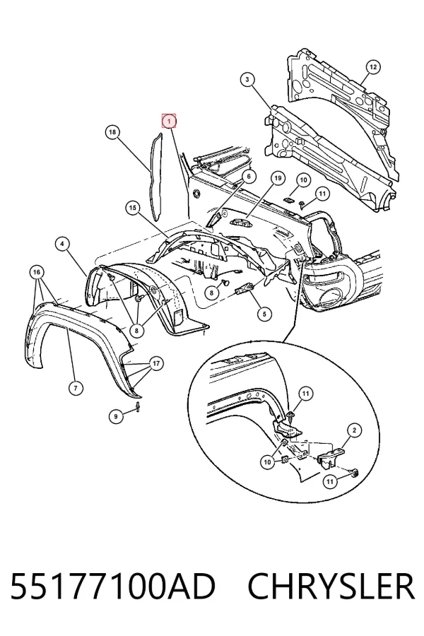 Крила 55177100AD Chrysler