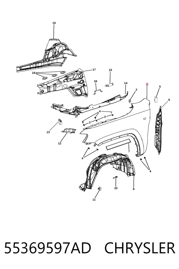Крило переднє ліве 55369597AD Chrysler