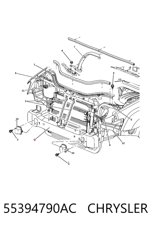 Супорт радіатора нижній/монтажна панель кріплення фар 55394790AC Chrysler