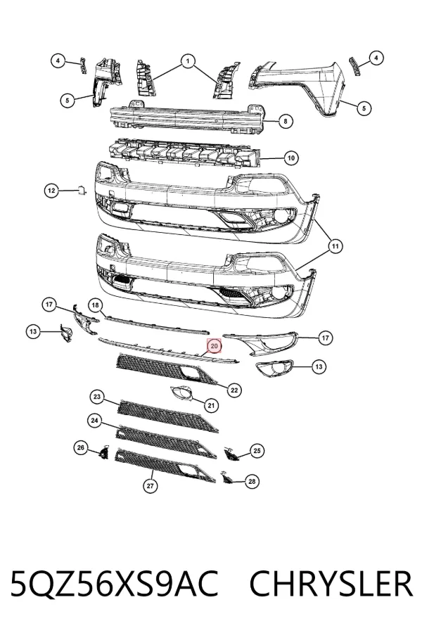 Накладка бампера переднього 5QZ56XS9AC Chrysler