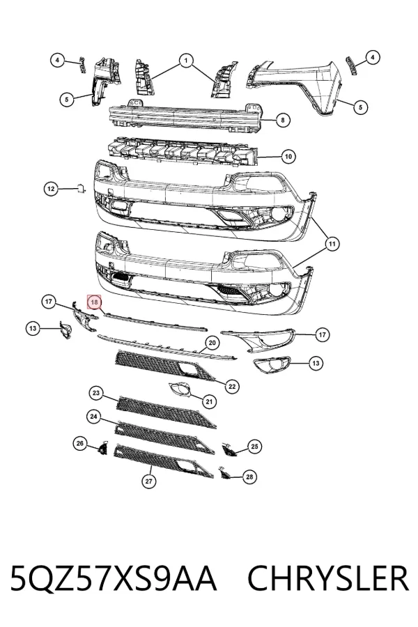 Молдинг переднього бампера, центральний 5QZ57XS9AA Chrysler
