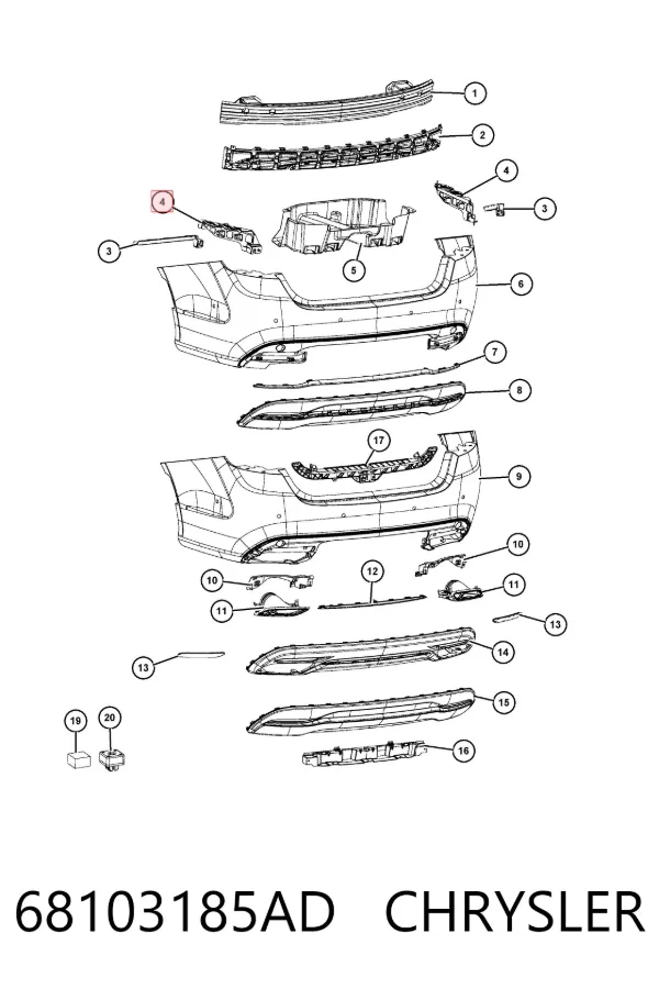 Кронштейн бампера заднього, лівий 68103185AD Chrysler
