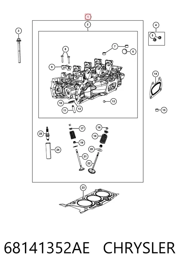 Головка блока циліндрів (ГБЦ), права 68141352AE Chrysler