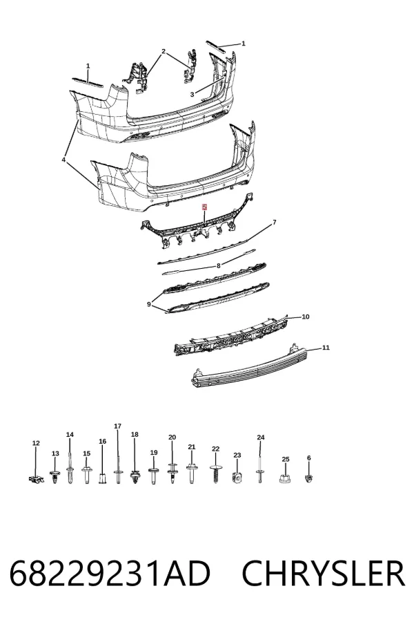 Кронштейн бампера заднього, центральний 68229231AD Chrysler