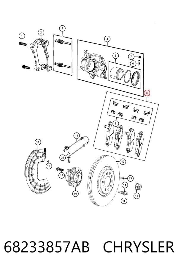 Передні тормозні колодки 68233857AB Chrysler