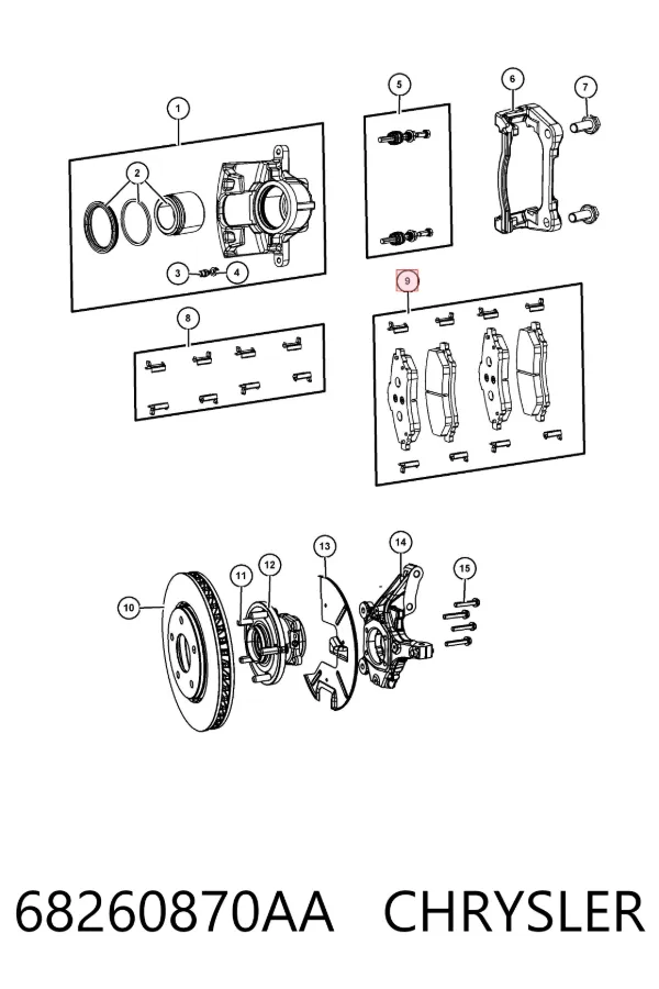 Передні тормозні колодки 68260870AA Chrysler
