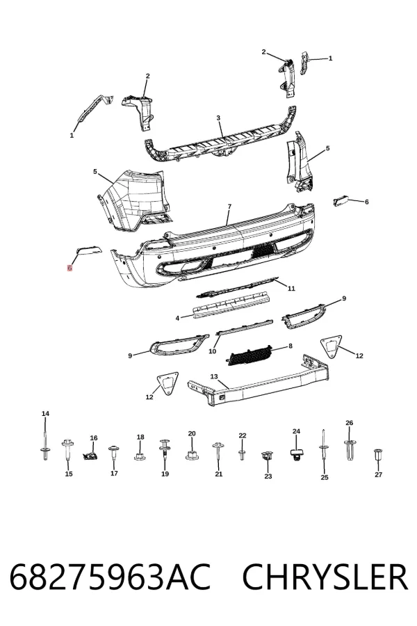 Катафот (відбивач) заднього бампера, лівий 68275963AC Chrysler