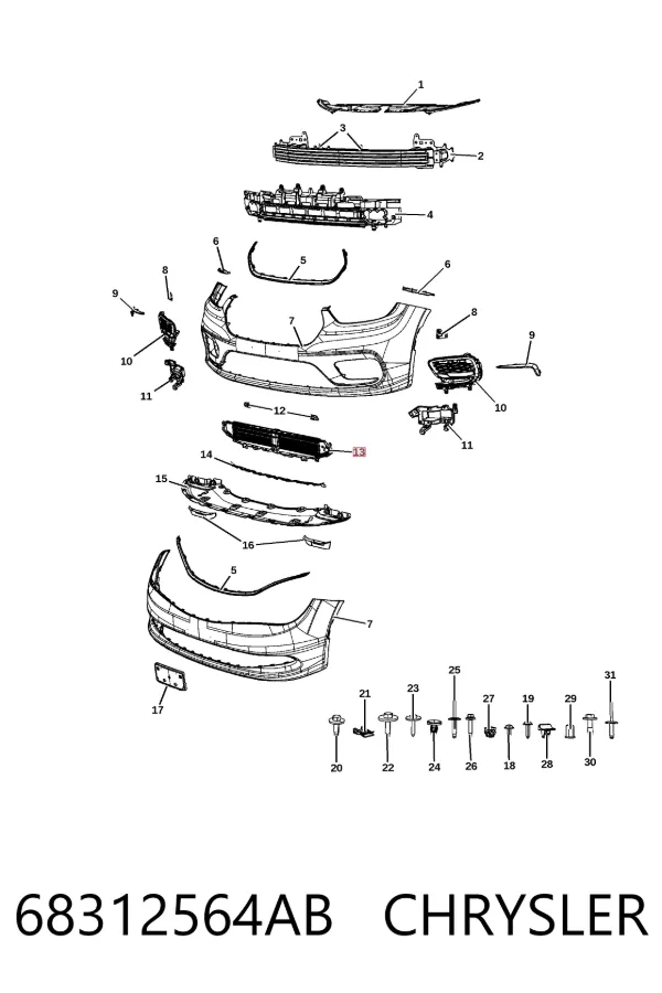 Решітка переднього бампера 68312564AB Chrysler