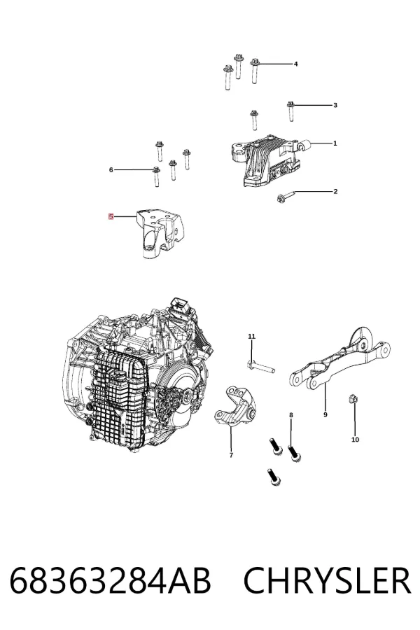 Кронштейн подушки КПП 68363284AB Chrysler