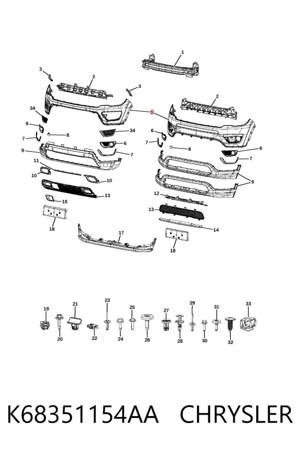 Передній бампер K68351154AA Chrysler