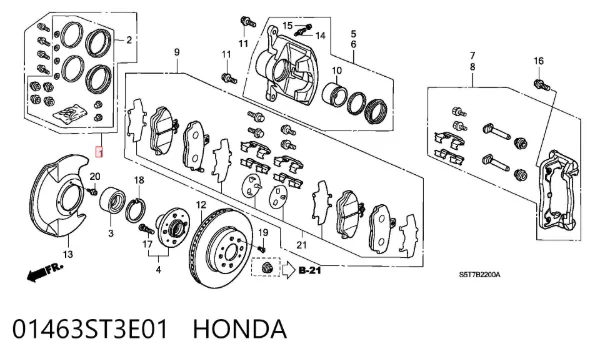 Ремкомплект переднього супорту 01463ST3E01 Honda