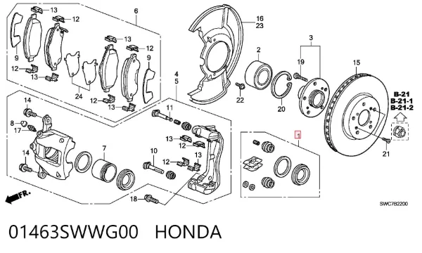 Ремкомплект переднього супорту 01463SWWG00 Honda