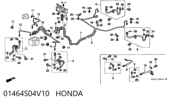 Шланг гальмівний передній, правий 01464S04V10 Honda