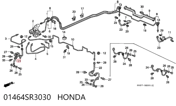Шланг гальмівний передній, правий 01464SR3030 Honda