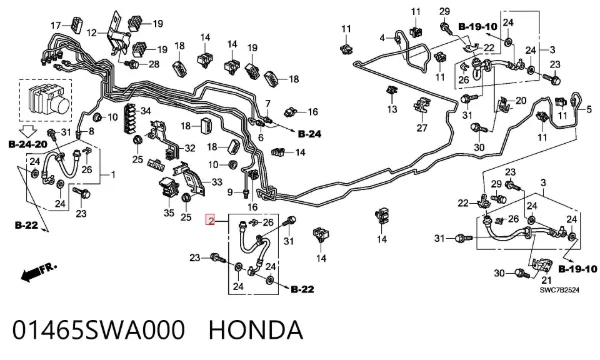 Шланг гальмівний передній, лівий 01465SWA000 Honda