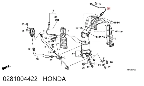 Лямбдазонд, датчик кисню до каталізатора 0281004422 Honda