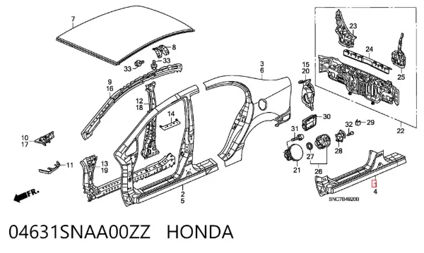 Поріг зовнішній правий 04631SNAA00ZZ Honda