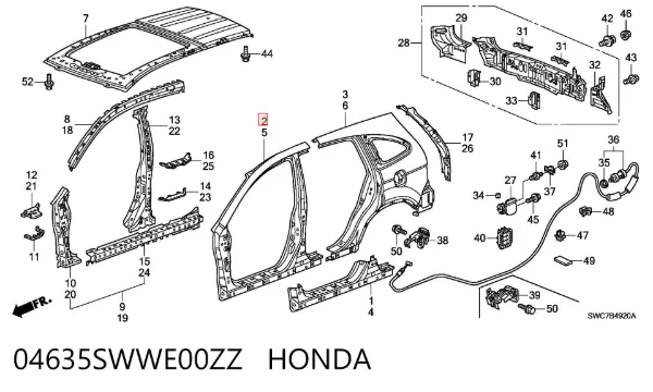 Боковина кузова права 04635SWWE00ZZ Honda