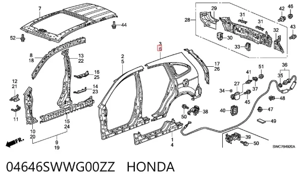 Крило заднє ліве 04646SWWG00ZZ Honda