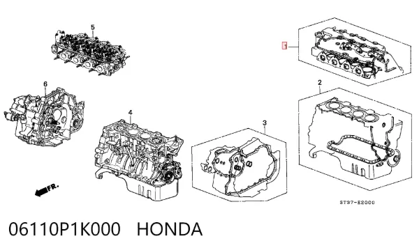 Комплект прокладок двигуна, верхній 06110P1K000 Honda