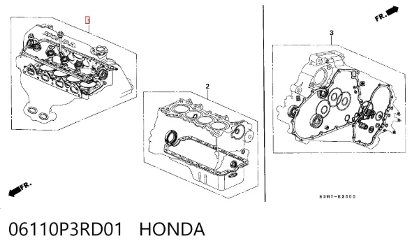 Комплект прокладок двигуна, верхній 06110P3RD01 Honda