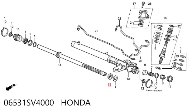 Ремкомплект рульової рейки Honda Accord V