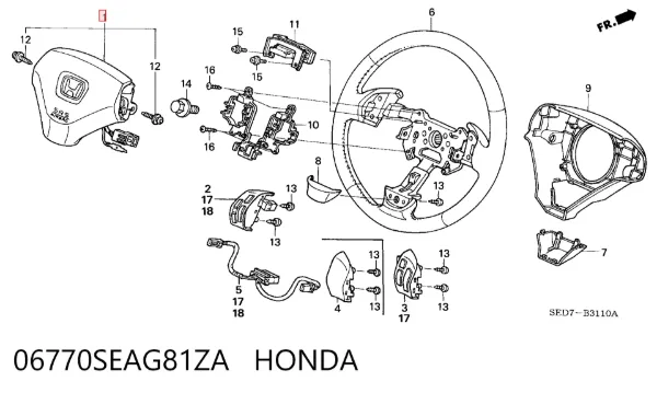 Подушка безпеки, водійська, AIRBAG 06770SEAG81ZA Honda