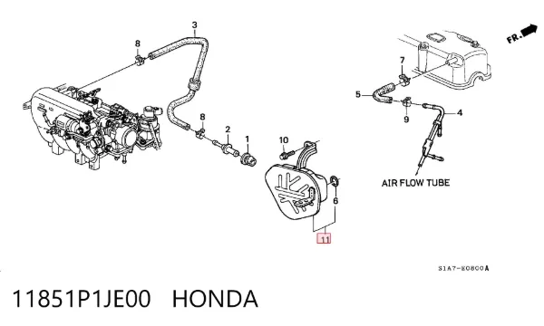 Клапан вентиляції картерних газів 11851P1JE00 Honda
