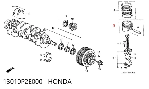 Поршень з пальцем без кілець, STD 13010P2E000 Honda