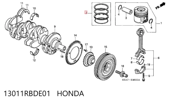 Кільця поршневі на 1 циліндр, STD. 13011RBDE01 Honda
