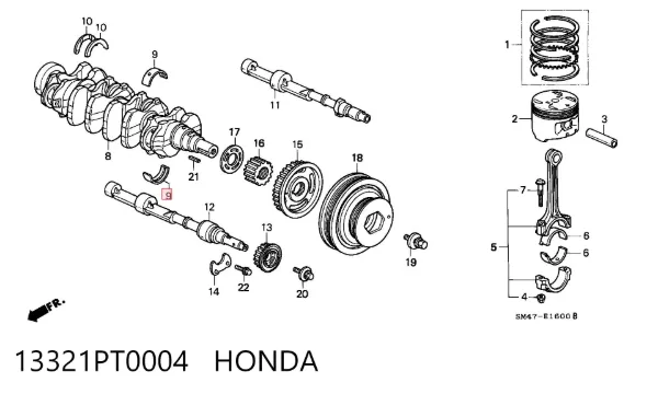 Вкладиші колінвала, корінні, комплект, стандарт (STD) 13321PT0004 Honda