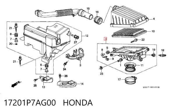 Корпус повітряного фільтра, нижня частина 17201P7AG00 Honda