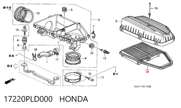 Повітряний фільтр 17220PLD000 Honda