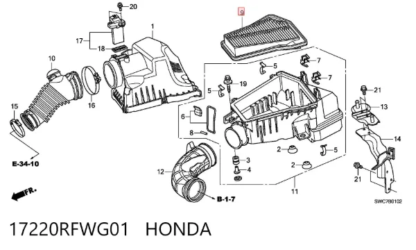 Повітряний фільтр 17220RFWG01 Honda