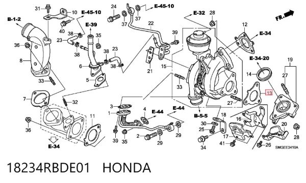 Прокладка турбіни вихлопних газів, впуск 18234RBDE01 Honda