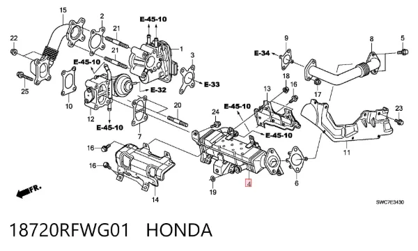 Радіатор системи EGR рециркуляції вихлопних газів 18720RFWG01 Honda