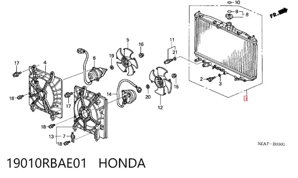 Радіатор 19010RBAE01 Honda
