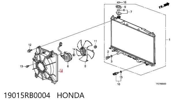Дифузор (кожух) радіатора охолодження 19015RB0004 Honda