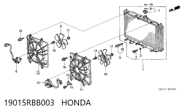 Дифузор (кожух) радіатора охолодження 19015RBB003 Honda