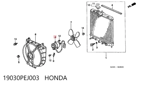 Двигун вентилятора системи охолодження 19030PEJ003 Honda