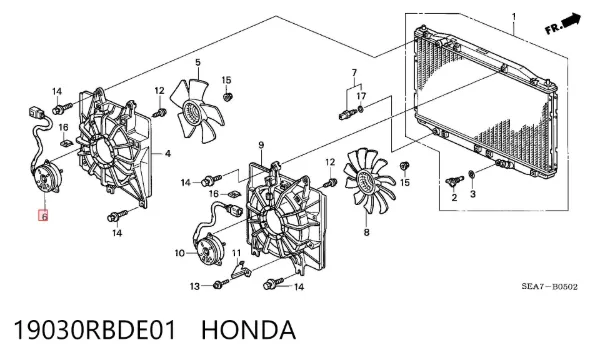 Двигун вентилятора системи охолодження, правий 19030RBDE01 Honda