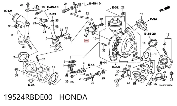 Шланг/патрубок рідинного охолодження турбіни, подача 19524RBDE00 Honda