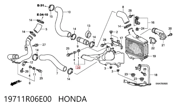 Повітропровід/дефлектор радіатора інтеркулера 19711R06E00 Honda