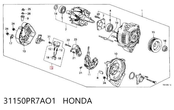 Щітки генератора 31150PR7AO1 Honda
