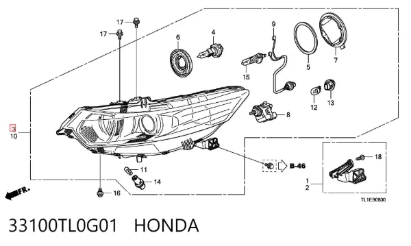 Фара права 33100TL0G01 Honda
