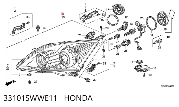 Фара права 33101SWWE11 Honda