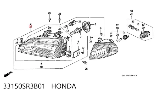 Фара ліва 33150SR3B01 Honda