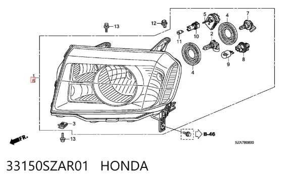 Фара ліва 33150SZAR01 Honda