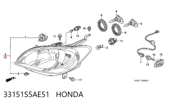 Фара ліва 33151S5AE51 Honda